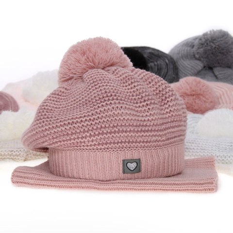 Komplet zimowy dla dziewczynki: beret i komin szary z pomponem Lira Komplet zimowy dla dziewczynki: beret i komin szary z pomponem Lira
