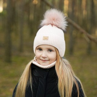 Komplet zimowy dla dziewczynki: czapka i komin szary z pomponem Dilajla