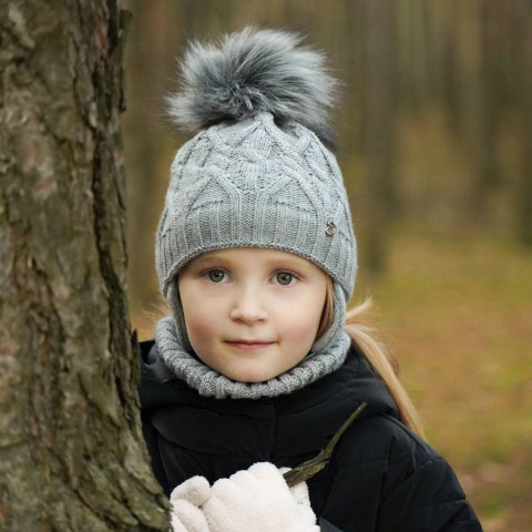 Komplet zimowy dla dziewczynki: czapka i komin wrzosowy z pomponem Elena