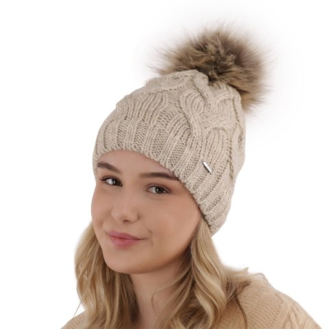 Czapka zimowa damska, beżowa, z pomponem Terri Czapka zimowa damska, beżowa, z pomponem Terri
