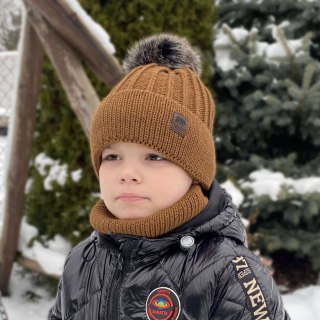 Komplet zimowy dla chłopca: czapka i komin khaki z pomponem Havier