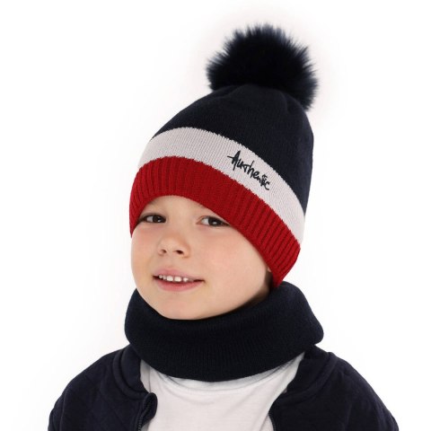 Czapka i komin dla chłopca zimowy komplet, niebieski, z pomponem Madryt Czapka i komin dla chłopca zimowy komplet, niebieski, z pomponem Madryt