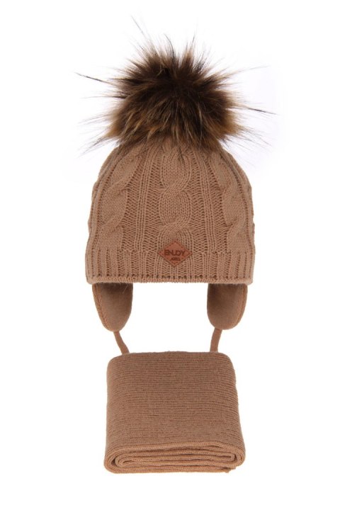 Czapka i szalik dla chłopca zimowy komplet, camel, z pomponem Minor Czapka i szalik dla chłopca zimowy komplet, camel, z pomponem Minor