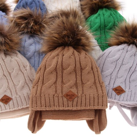 Czapka i szalik dla chłopca zimowy komplet, camel, z pomponem Minor Czapka i szalik dla chłopca zimowy komplet, camel, z pomponem Minor
