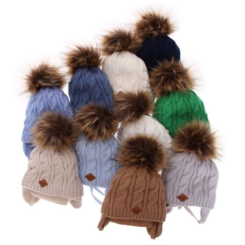 Czapka i szalik dla chłopca zimowy komplet, camel, z pomponem Minor Czapka i szalik dla chłopca zimowy komplet, camel, z pomponem Minor