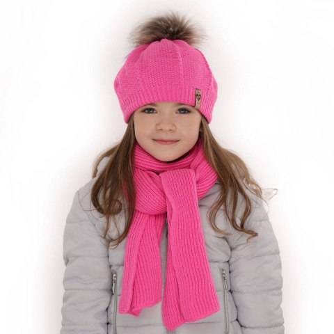 Komplet zimowy dla dziewczynki: beret i szalik wrzosowy z pomponem Elif Komplet zimowy dla dziewczynki: beret i szalik wrzosowy z pomponem Elif