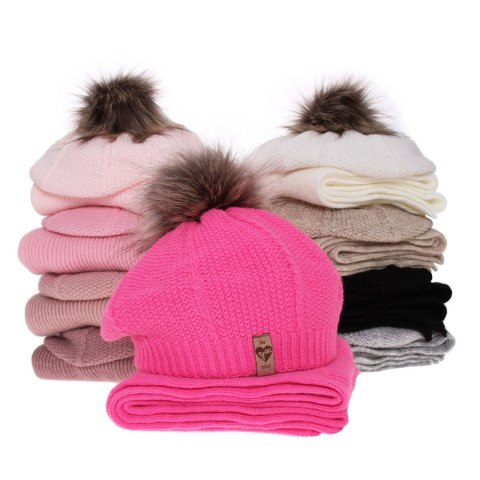 Komplet zimowy dla dziewczynki: beret i szalik wrzosowy z pomponem Elif Komplet zimowy dla dziewczynki: beret i szalik wrzosowy z pomponem Elif
