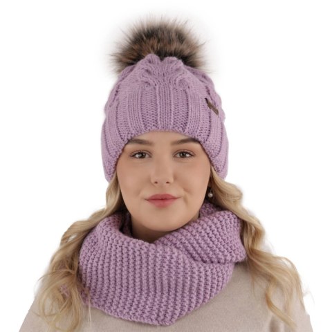 Czapka i komin dla dziewczynki zimowy komplet, bordowy, z pomponem Torina Czapka i komin dla dziewczynki zimowy komplet, bordowy, z pomponem Torina