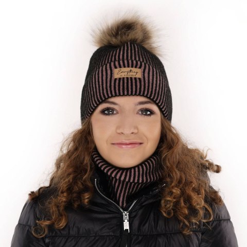 Komplet zimowy dla dziewczynki: czapka i komin różowy z pomponem Floryda Komplet zimowy dla dziewczynki: czapka i komin różowy z pomponem Floryda