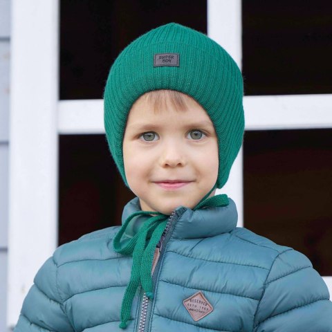 Czapka jesienna, wiosenna dla chłopca, niebieska, wiązana Tofil