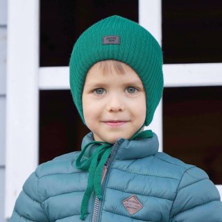 Czapka jesienna, wiosenna dla chłopca, zielona, wiązana Tofil
