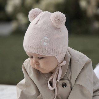 Czapka jesienna, wiosenna dla dziewczynki, beżowa, z dwoma pomponami, wiązana Bunia