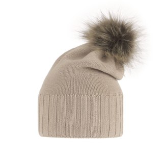 Czapka zimowa damska, beżowa, z wełną merino Malga
