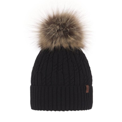 Czapka zimowa damska, czarna, z wełną merino Larida