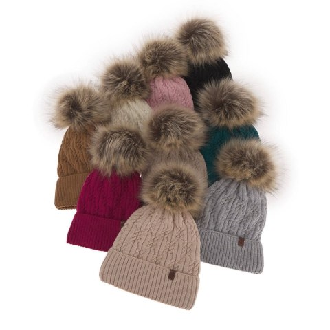 Czapka zimowa damska, czarna, z wełną merino Larida