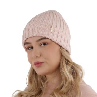 Czapka zimowa damska, różowa, z wełną merino Missi