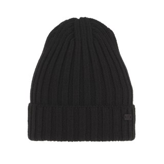Czapka zimowa męska, czarna, z wełną merino, Timon