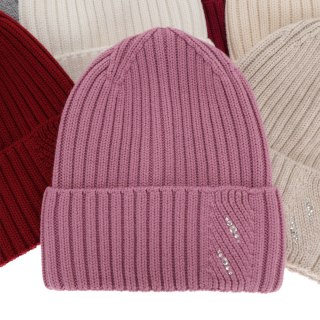 Czapka zimowa damska, fioletowa, 100% wełniana merino Ariga