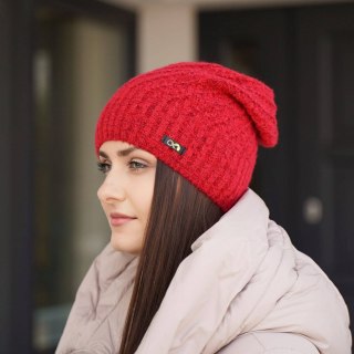 Czapka zimowa damska, różowa, z wełną merino, Misha