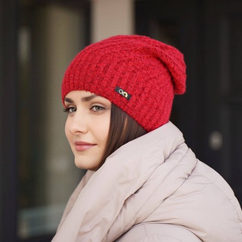Czapka zimowa damska, różowa, z wełną merino, Misha