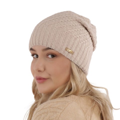 Czapka zimowa damska, różowa, z wełną merino, Misha