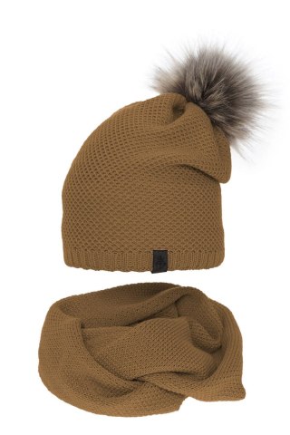 Komplet zimowy damski: czapka i komin w kolorze camel Kaliana