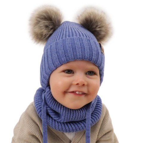 Komplet zimowy dla chłopca: czapka i komin beżowy 100% wełniany extrafine merino Konor Komplet zimowy dla chłopca: czapka i komin beżowy 100% wełniany extrafine merino Konor