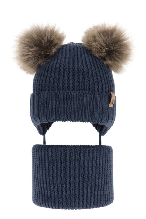 Komplet zimowy dla chłopca: czapka i komin granatowy 100% wełniany extrafine merino Konor Komplet zimowy dla chłopca: czapka i komin granatowy 100% wełniany extrafine merino Konor