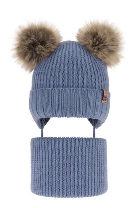 Komplet zimowy dla chłopca: czapka i komin niebieski 100% wełniany extrafine merino Konor Komplet zimowy dla chłopca: czapka i komin niebieski 100% wełniany extrafine merino Konor