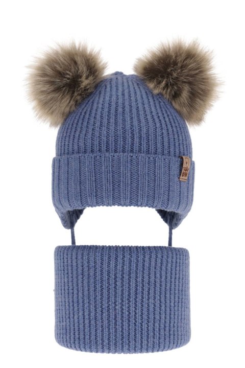 Komplet zimowy dla chłopca: czapka i komin niebieski 100% wełniany extrafine merino Konor Komplet zimowy dla chłopca: czapka i komin niebieski 100% wełniany extrafine merino Konor