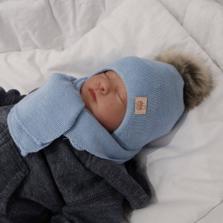 Komplet zimowy dla chłopca: czapka i szalik granatowa wełniany merino Anastazy