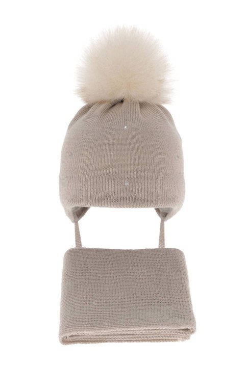 Komplet zimowy dla dziewczynki: czapka i szalik beżowy wełniany merino Rosalina Komplet zimowy dla dziewczynki: czapka i szalik beżowy wełniany merino Rosalina
