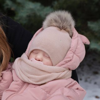 Komplet zimowy dla dziewczynki: czapka i szalik beżowy wełniany merino Rosalina