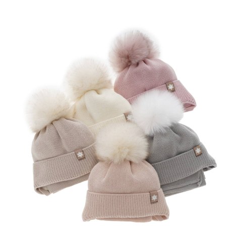 Czapka i szalik dla dziewczynki zimowy komplet, liliowy, wełniany merino, z pomponem, wiązany Arika Czapka i szalik dla dziewczynki zimowy komplet, liliowy, wełniany merino, z pomponem, wiązany Arika