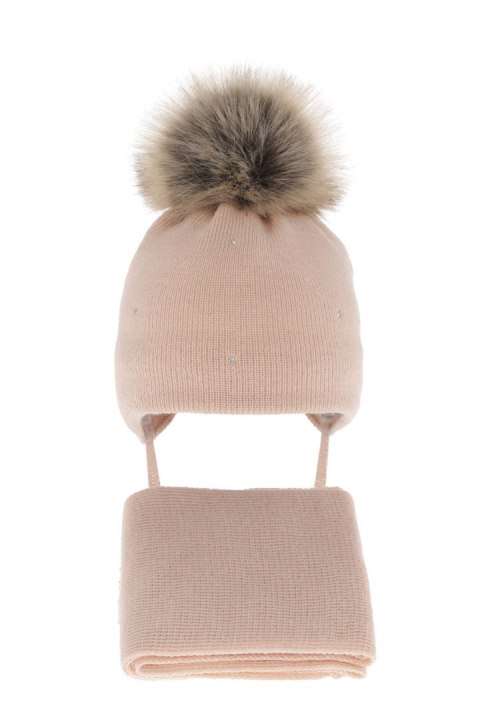 Czapka i szalik dla dziewczynki zimowy komplet, morelowy, wełniany merino Rosalina Czapka i szalik dla dziewczynki zimowy komplet, morelowy, wełniany merino Rosalina