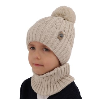 Komplet zimowy dla chłopca: czapka z pomponem i komin w kolorze camel Almond