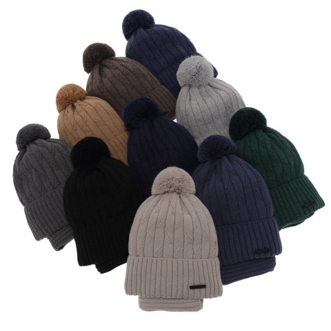 Czapka i komin dla chłopca zimowy komplet, szary, z pomponem, wełniany merino Talar Czapka i komin dla chłopca zimowy komplet, szary, z pomponem, wełniany merino Talar