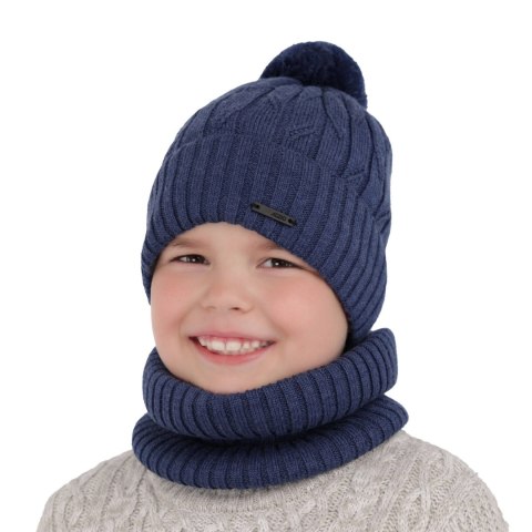 Komplet zimowy dla chłopca: czapka z pomponem i komin z podszyciem w kolorze camel wełniany merino Talar Komplet zimowy dla chłopca: czapka z pomponem i komin z podszyciem w kolorze camel wełniany merino Talar