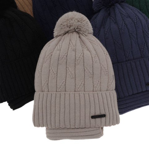 Komplet zimowy dla chłopca: czapka z pomponem i komin z podszyciem w kolorze camel wełniany merino Talar Komplet zimowy dla chłopca: czapka z pomponem i komin z podszyciem w kolorze camel wełniany merino Talar