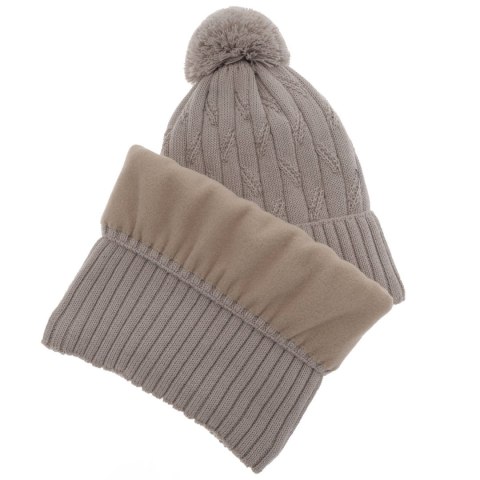 Komplet zimowy dla chłopca: czapka z pomponem i komin z podszyciem w kolorze camel wełniany merino Talar Komplet zimowy dla chłopca: czapka z pomponem i komin z podszyciem w kolorze camel wełniany merino Talar