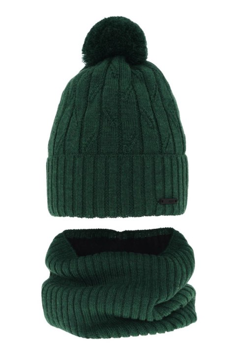 Czapka i komin dla chłopca zimowy komplet, zielony, z pomponem, wełniany merino Talar Czapka i komin dla chłopca zimowy komplet, zielony, z pomponem, wełniany merino Talar