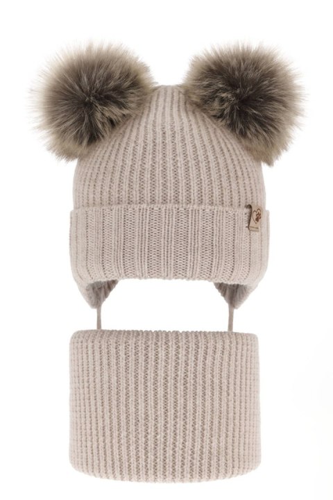 Komplet zimowy dla dziewczynki: czapka i komin beżowy 100% wełniany extrafine merino Silvia