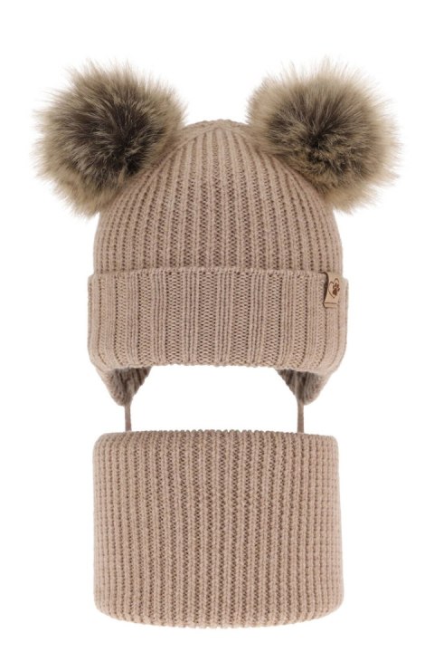Komplet zimowy dla dziewczynki: czapka i komin beżowy 100% wełniany extrafine merino Silvia Komplet zimowy dla dziewczynki: czapka i komin beżowy 100% wełniany extrafine merino Silvia