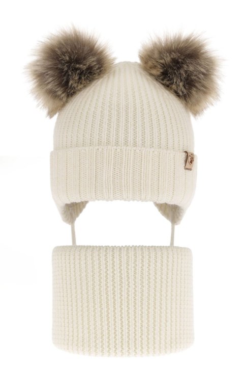 Komplet zimowy dla dziewczynki: czapka i komin kremowy 100% wełniany extrafine merino Silvia Komplet zimowy dla dziewczynki: czapka i komin kremowy 100% wełniany extrafine merino Silvia