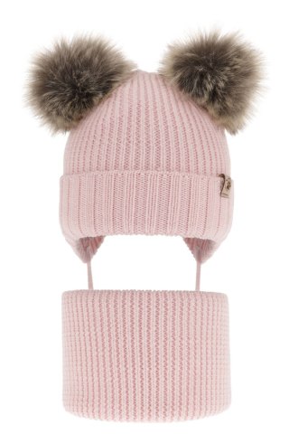 Komplet zimowy dla dziewczynki: czapka i komin różowy 100% wełniany extrafine merino Silvia
