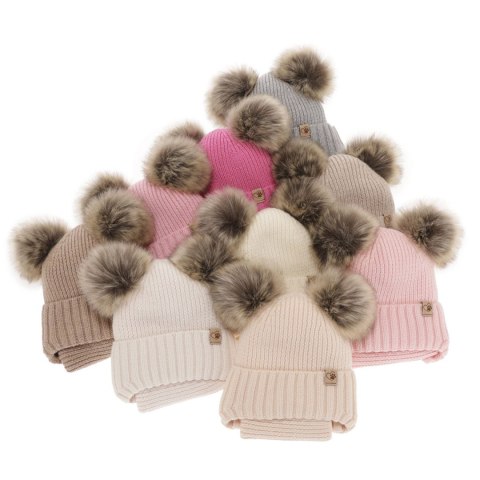 Komplet zimowy dla dziewczynki: czapka i komin różowy 100% wełniany extrafine merino Silvia
