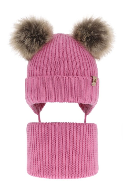 Komplet zimowy dla dziewczynki: czapka i komin różowy 100% wełniany extrafine merino Silvia Komplet zimowy dla dziewczynki: czapka i komin różowy 100% wełniany extrafine merino Silvia