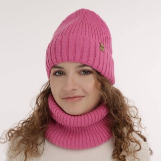 Komplet zimowy dla dziewczynki: czapka i komin różowy wełniany merino Mesalia