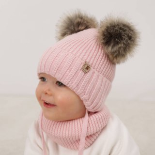 Komplet zimowy dla dziewczynki: czapka i komin szary 100% wełniany extrafine merino Silvia