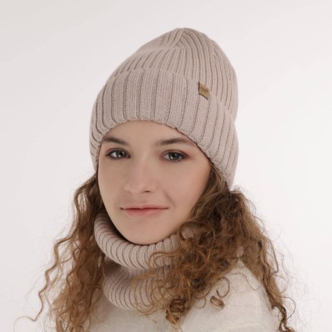 Komplet zimowy dla dziewczynki: czapka i komin zielony wełniany merino Mesalia